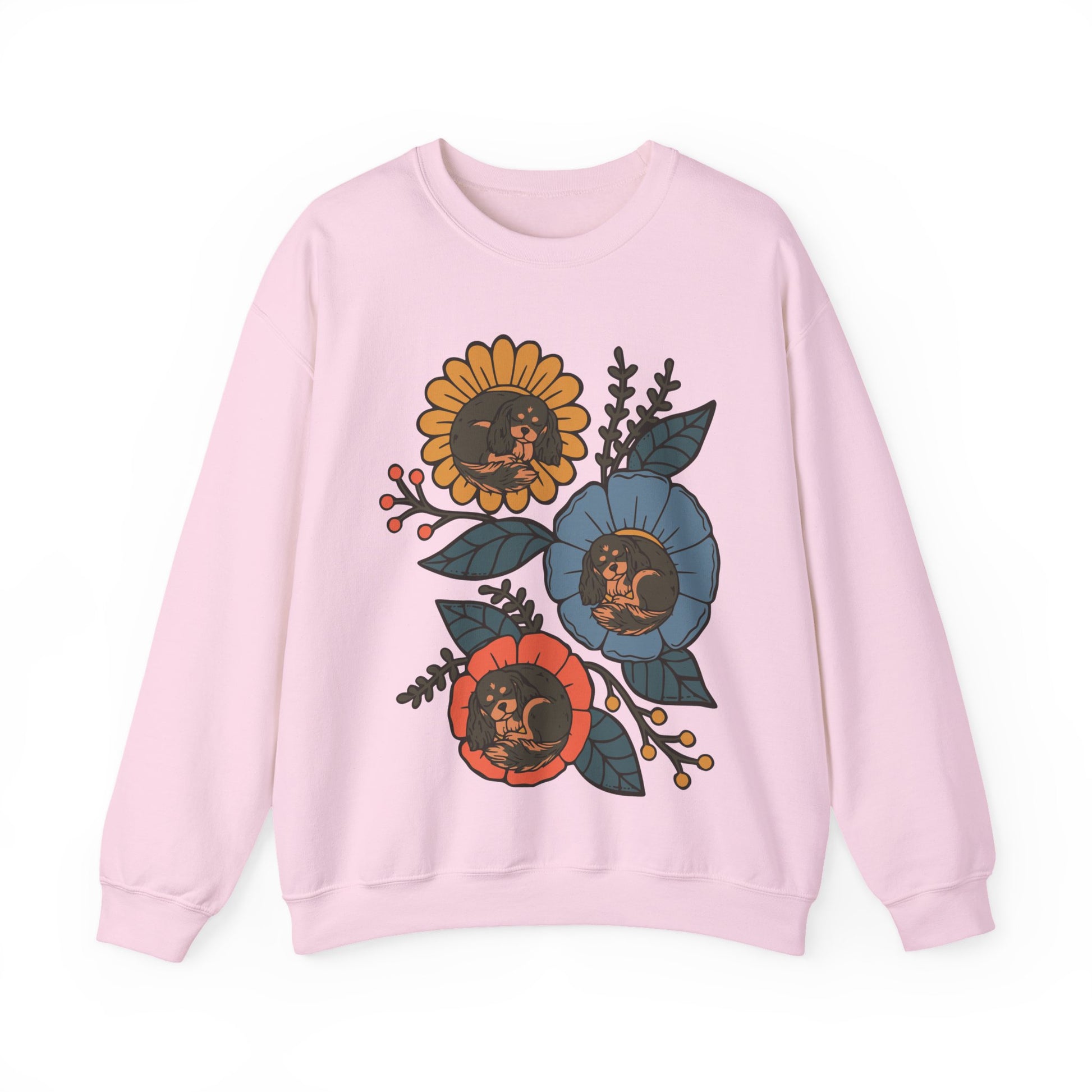 Black and Tan Cavalier Sleeping Flowers Sweatshirt