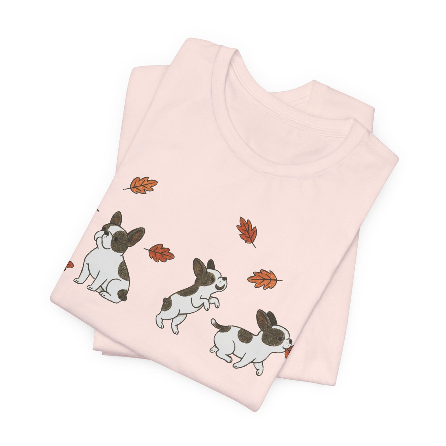 Piebald Frenchie Chasing Leaves TShirt