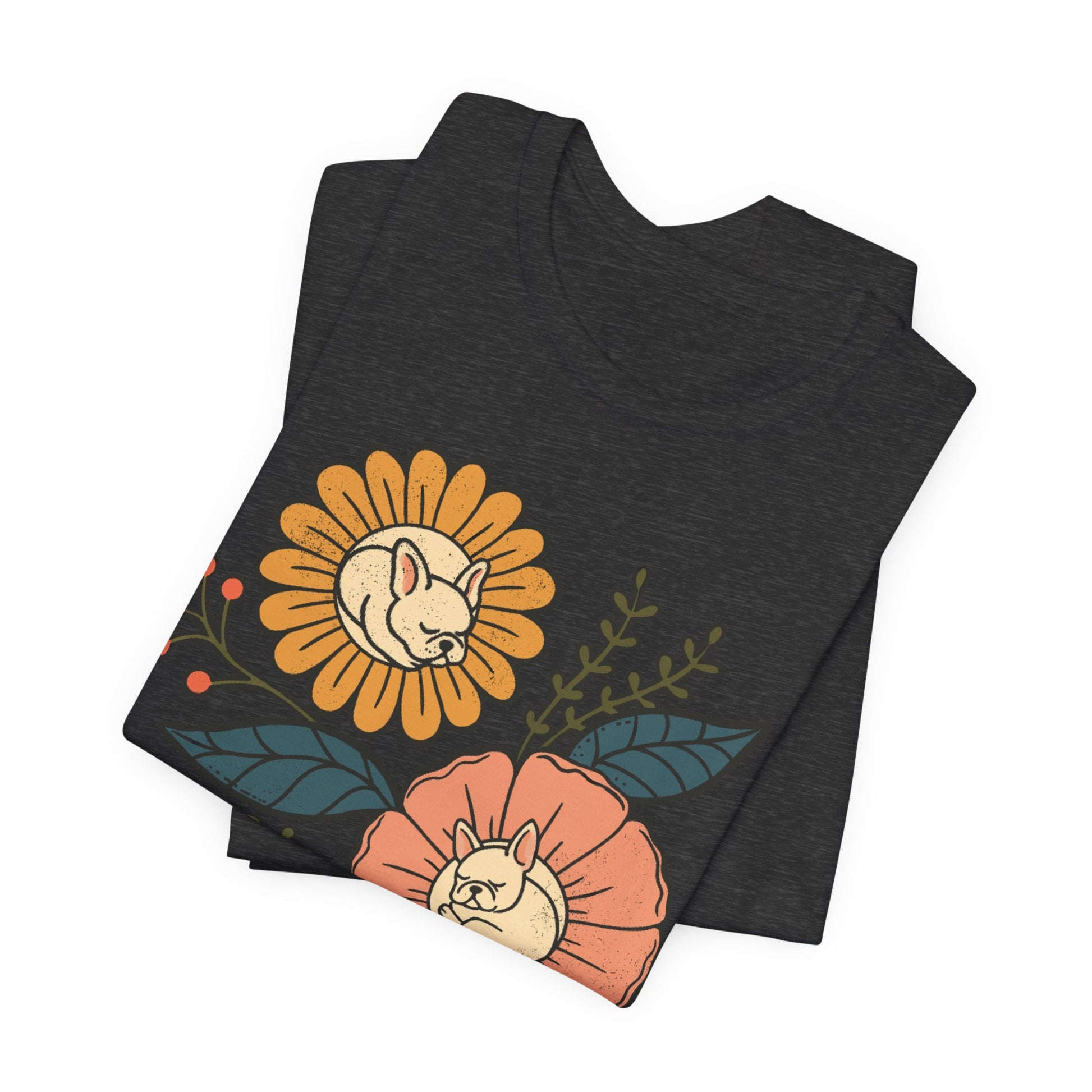 White Frenchie Sleeping Flowers TShirt