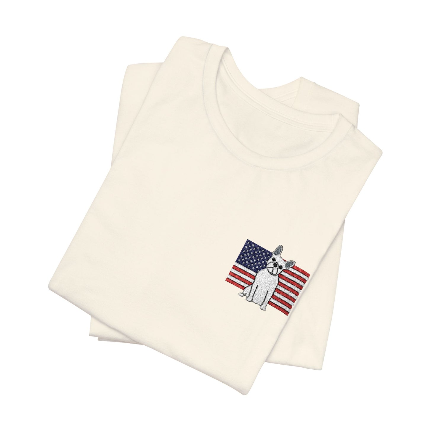 Embroidered Flag White Frenchie TShirt