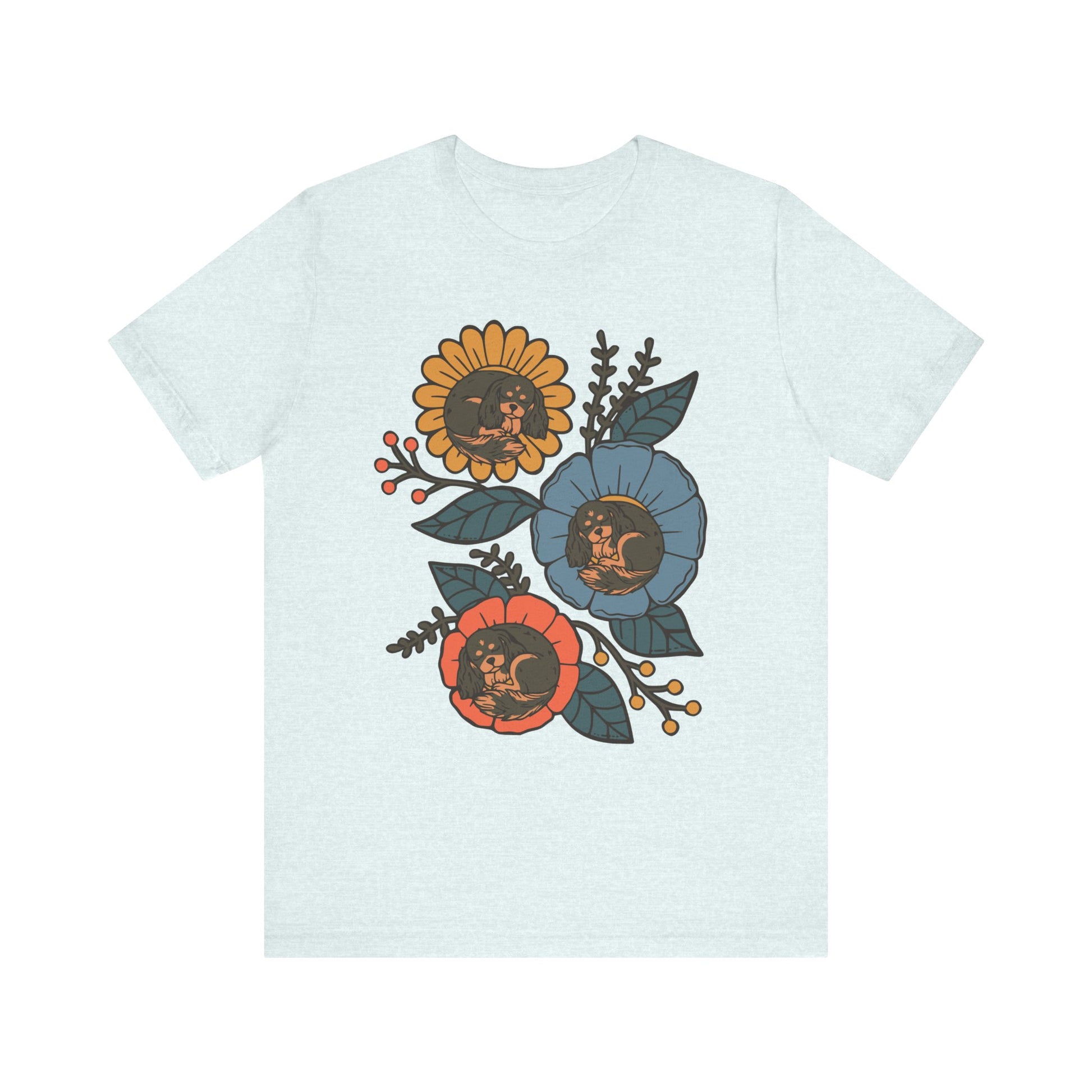 Black Tan Cavalier Sleeping Flowers TShirt