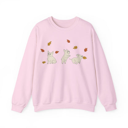 White Frenchie Chasing Leaves Sweatshirt
