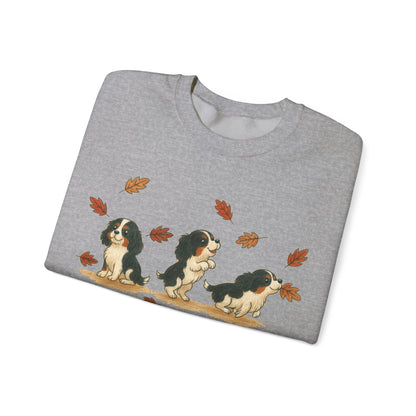 Tricolor Cavalier Chasing Leaves Sweatshirt