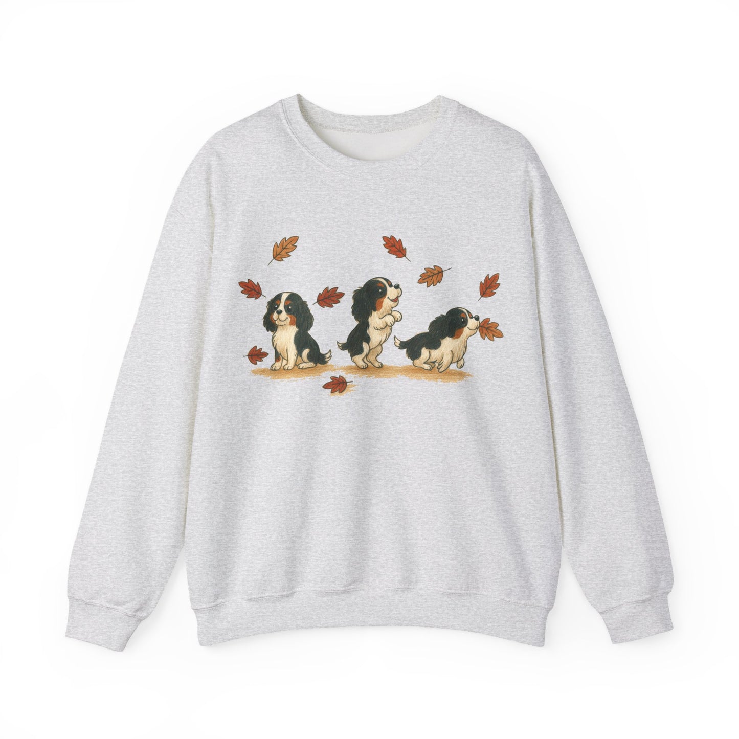 Tricolor Cavalier Chasing Leaves Sweatshirt