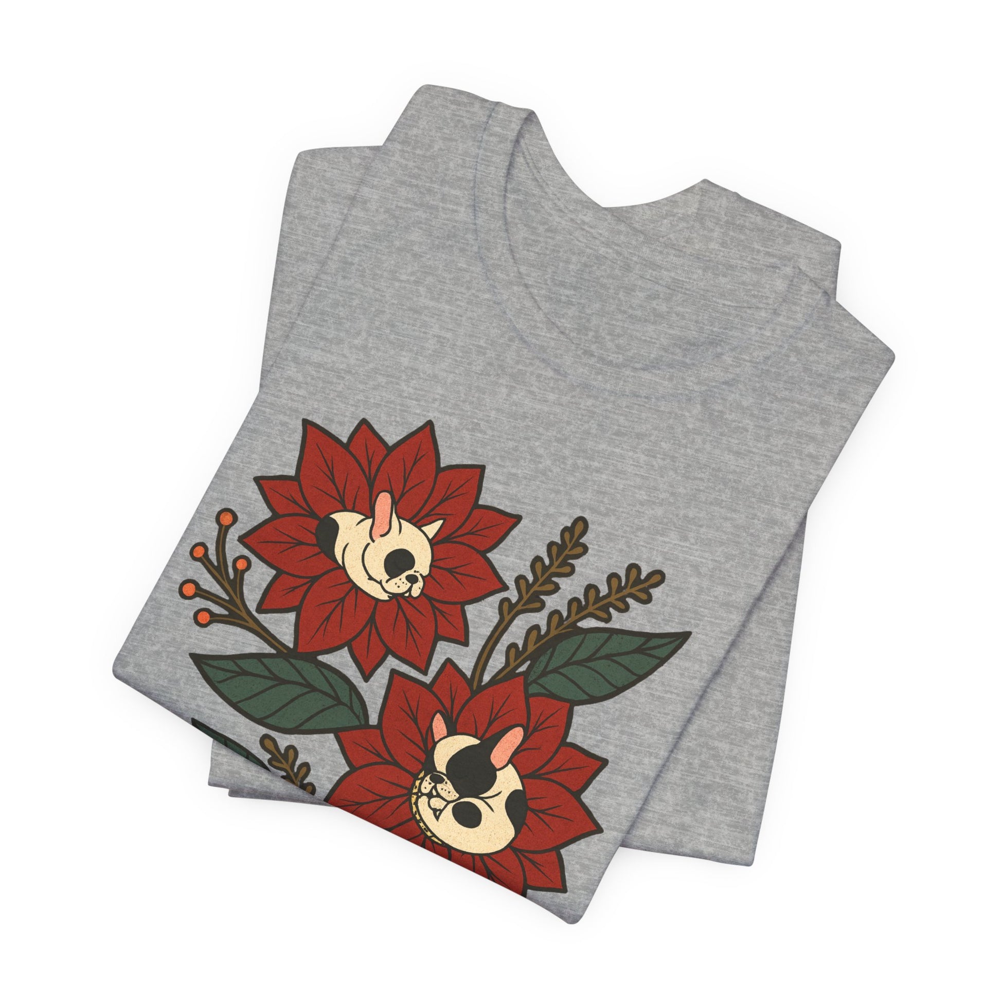 Piebald Frenchie Holiday Flowers Sleeping TShirt