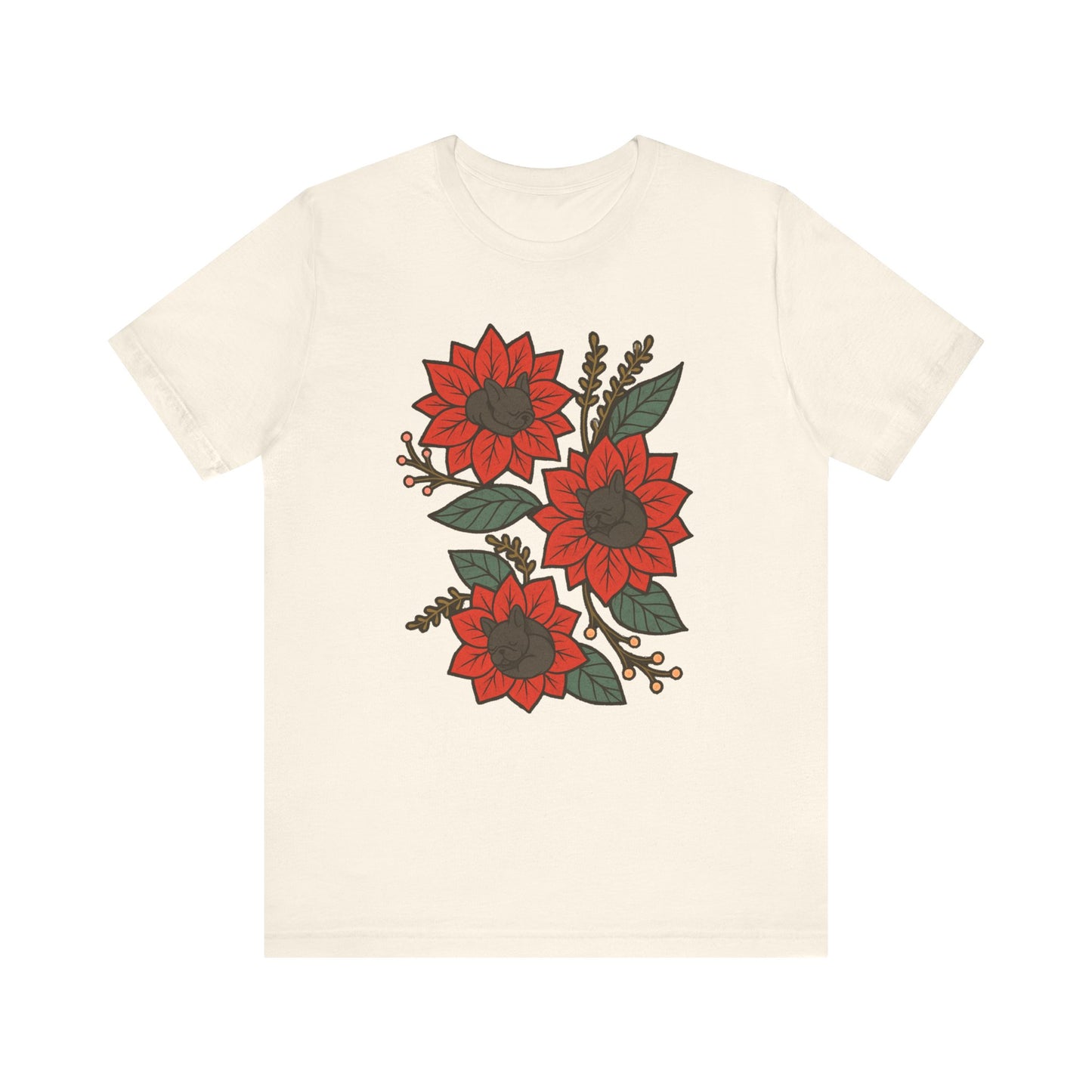 Black Frenchie Holiday Flowers Sleeping TShirt