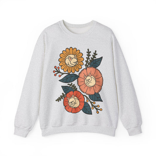White Frenchie Sleeping Flowers Sweatshirt