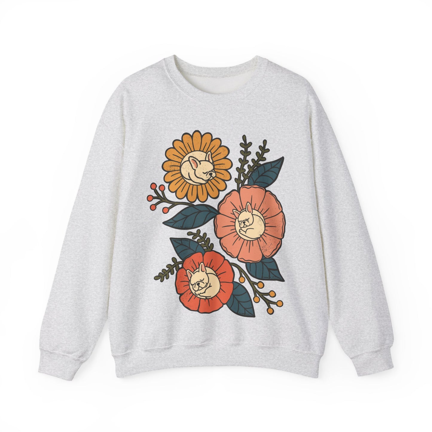 Piebald Frenchie Sleeping Flowers Sweatshirt