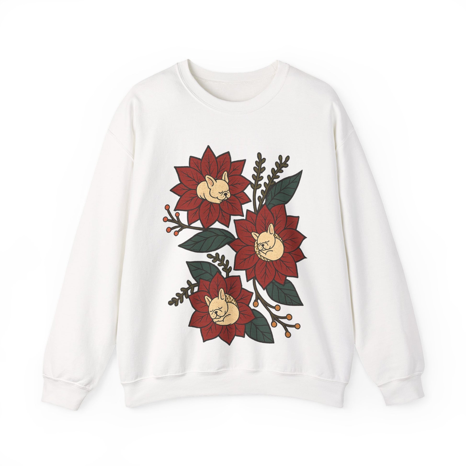 White Frenchie Christmas Flower Sweatshirt