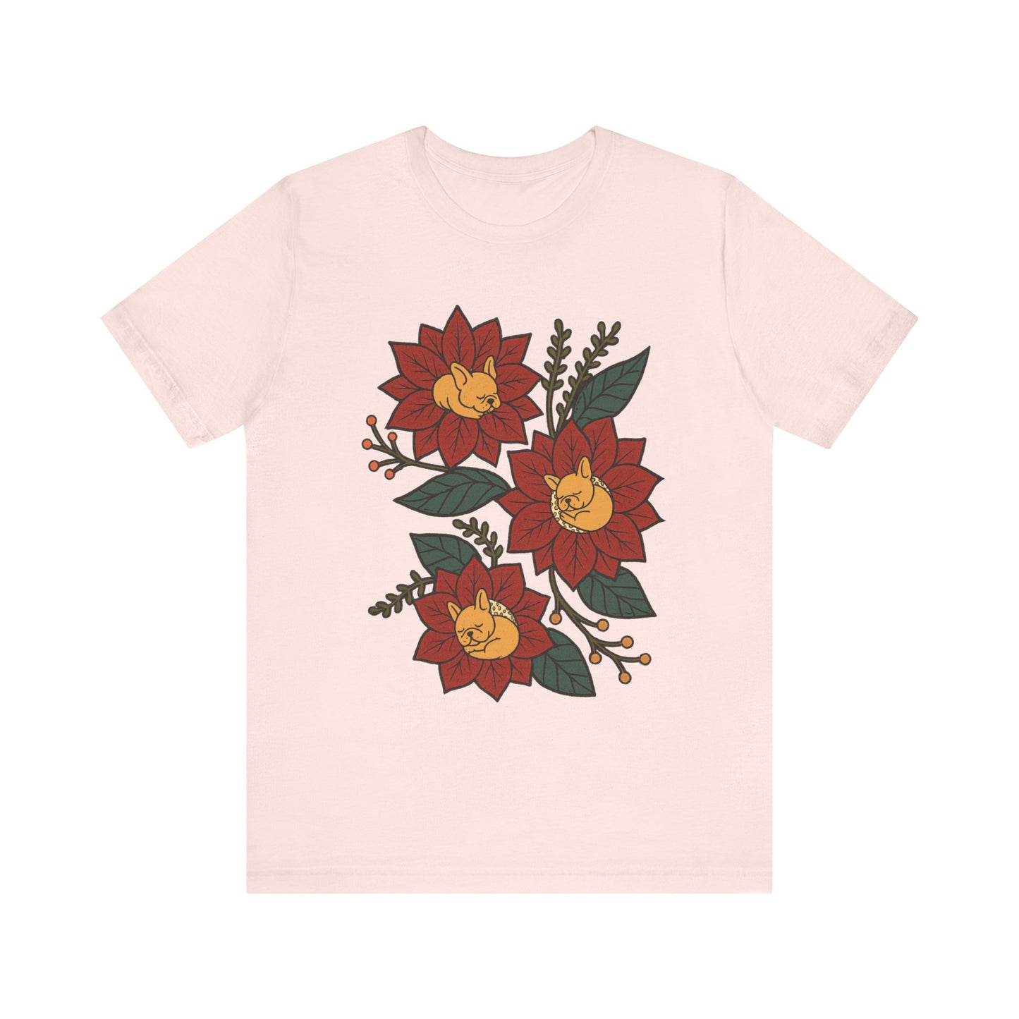Fawn Frenchie Holiday Flowers Sleeping TShirt