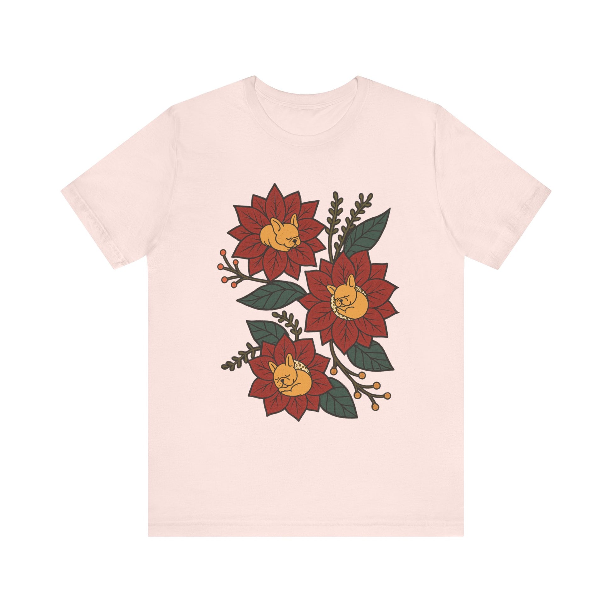 Fawn Frenchie Holiday Flowers Sleeping TShirt