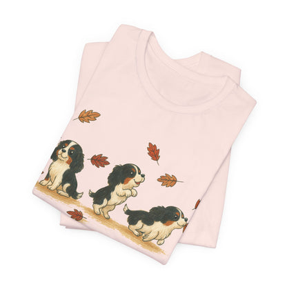 Tricolor Cavalier Chasing Leaves TShirt