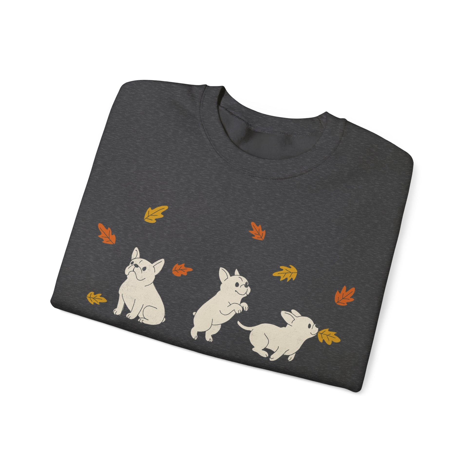 White Frenchie Chasing Leaves Sweatshirt
