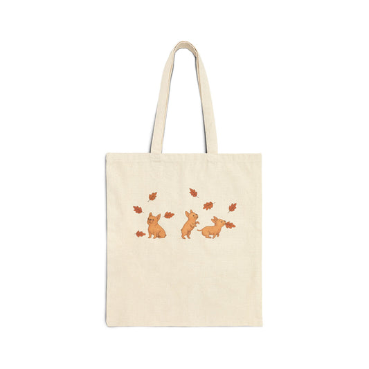 Fawn Frenchie Chasing Leaves Tote Bag