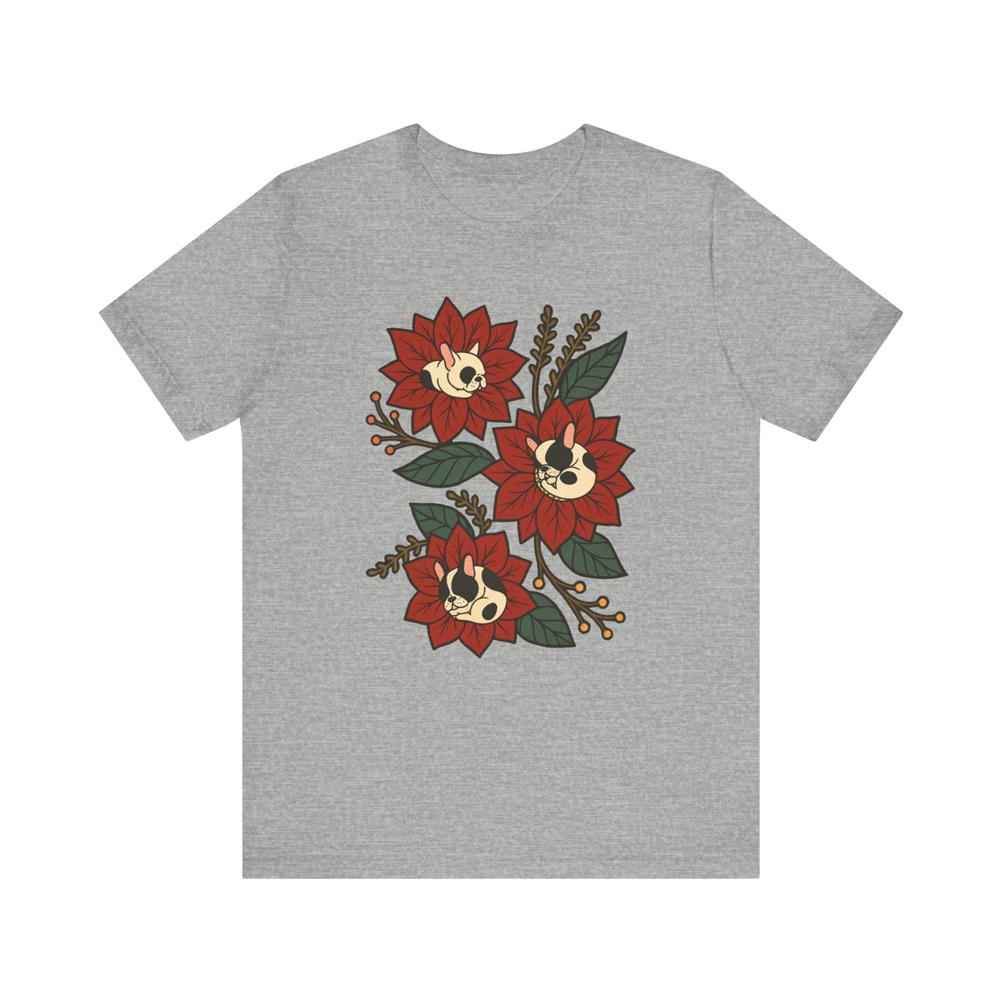 Piebald Frenchie Holiday Flowers Sleeping TShirt