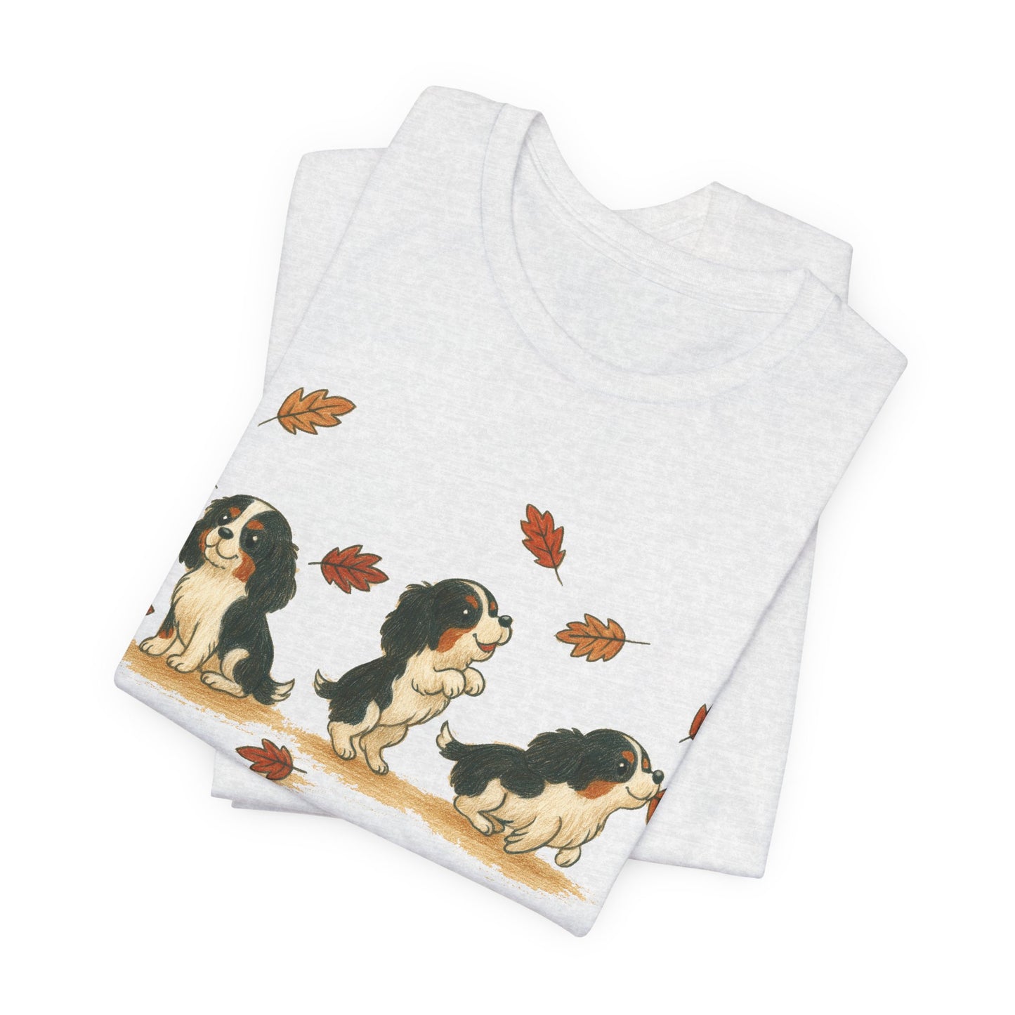 Tricolor Cavalier Chasing Leaves TShirt