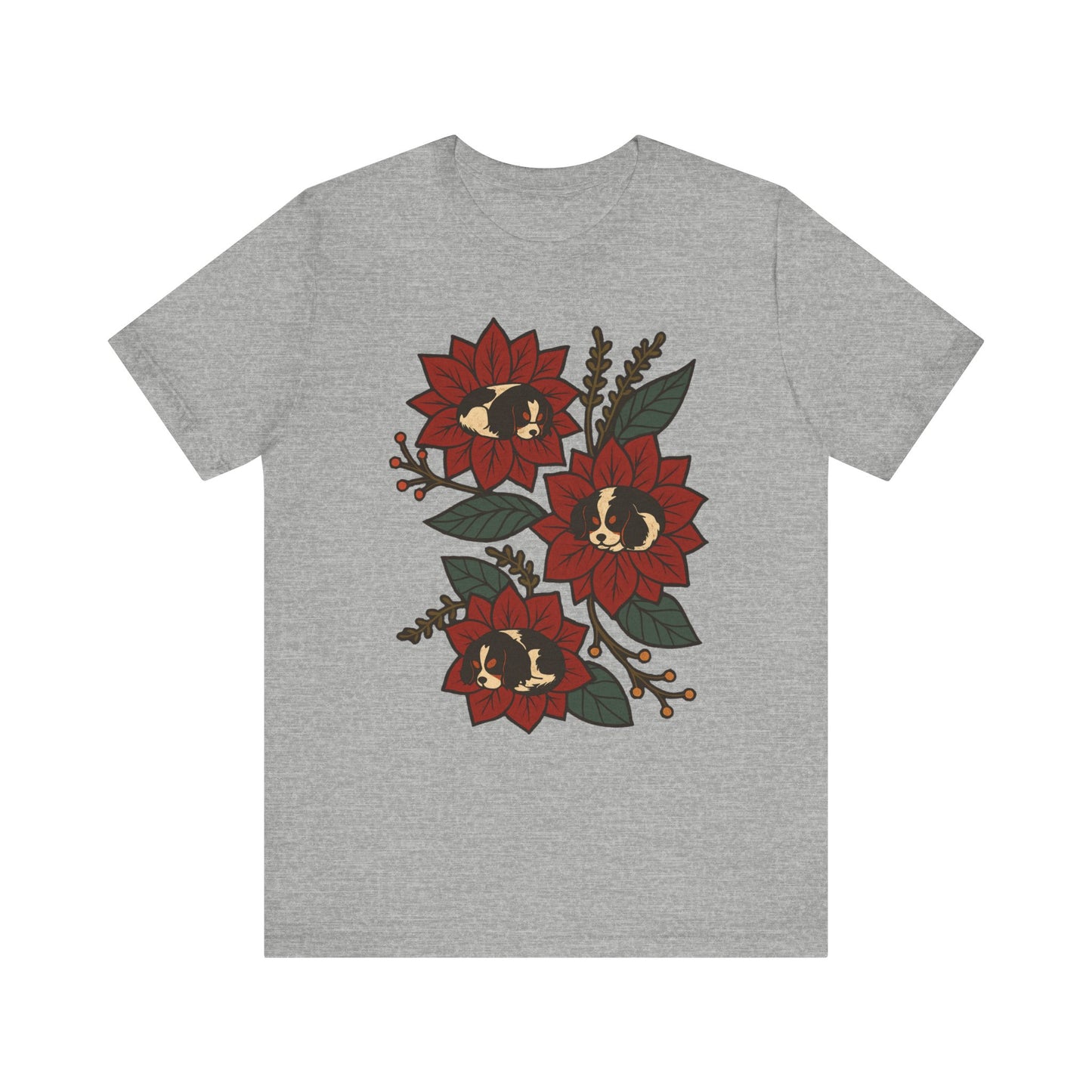 Tricolor Cavalier Holiday Flowers Sleeping TShirt