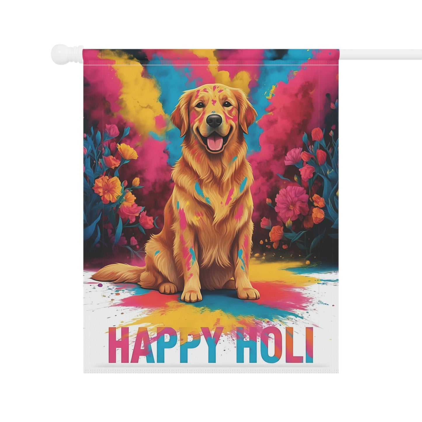 Golden Retriever Holi Festival Garden Flag