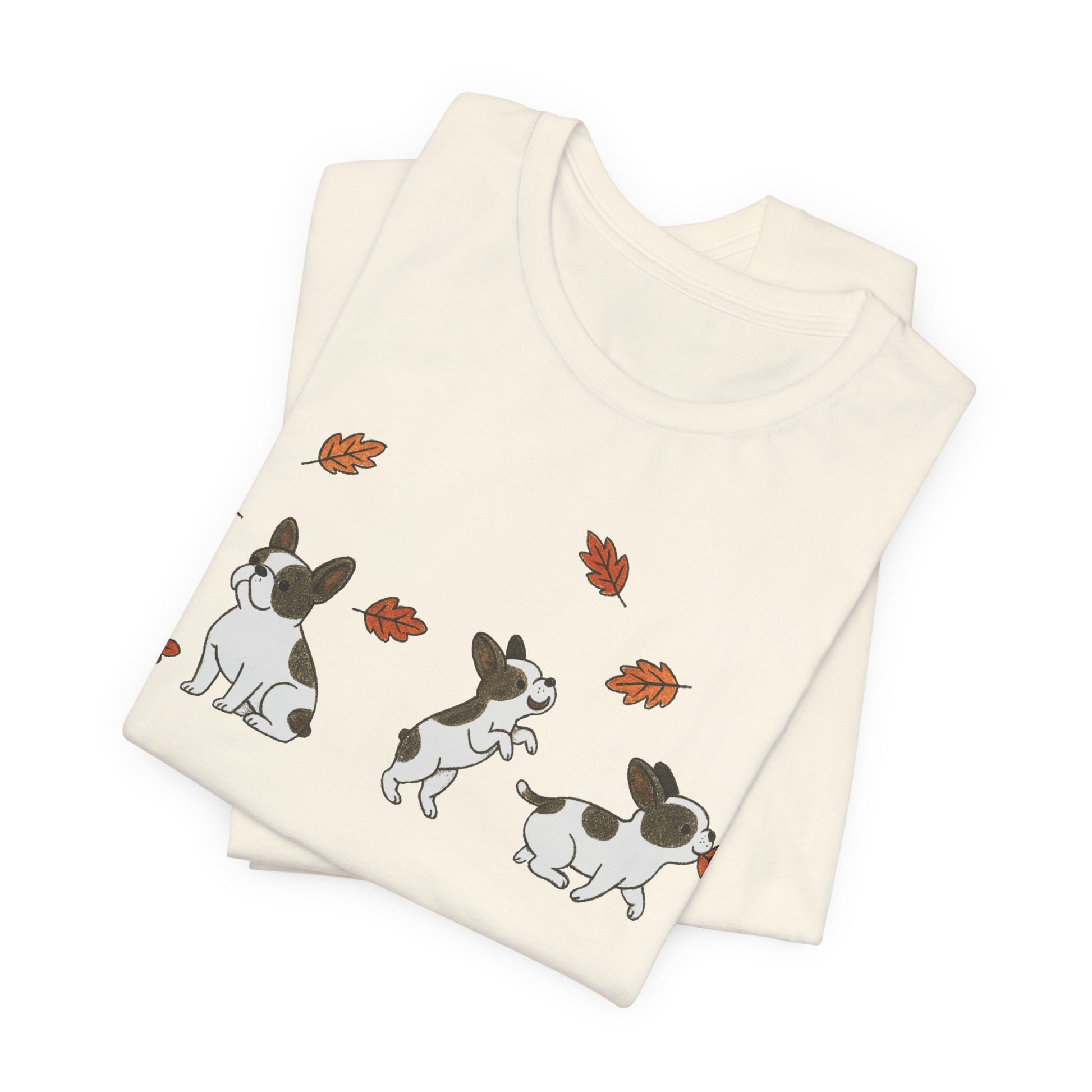 Piebald Frenchie Chasing Leaves TShirt