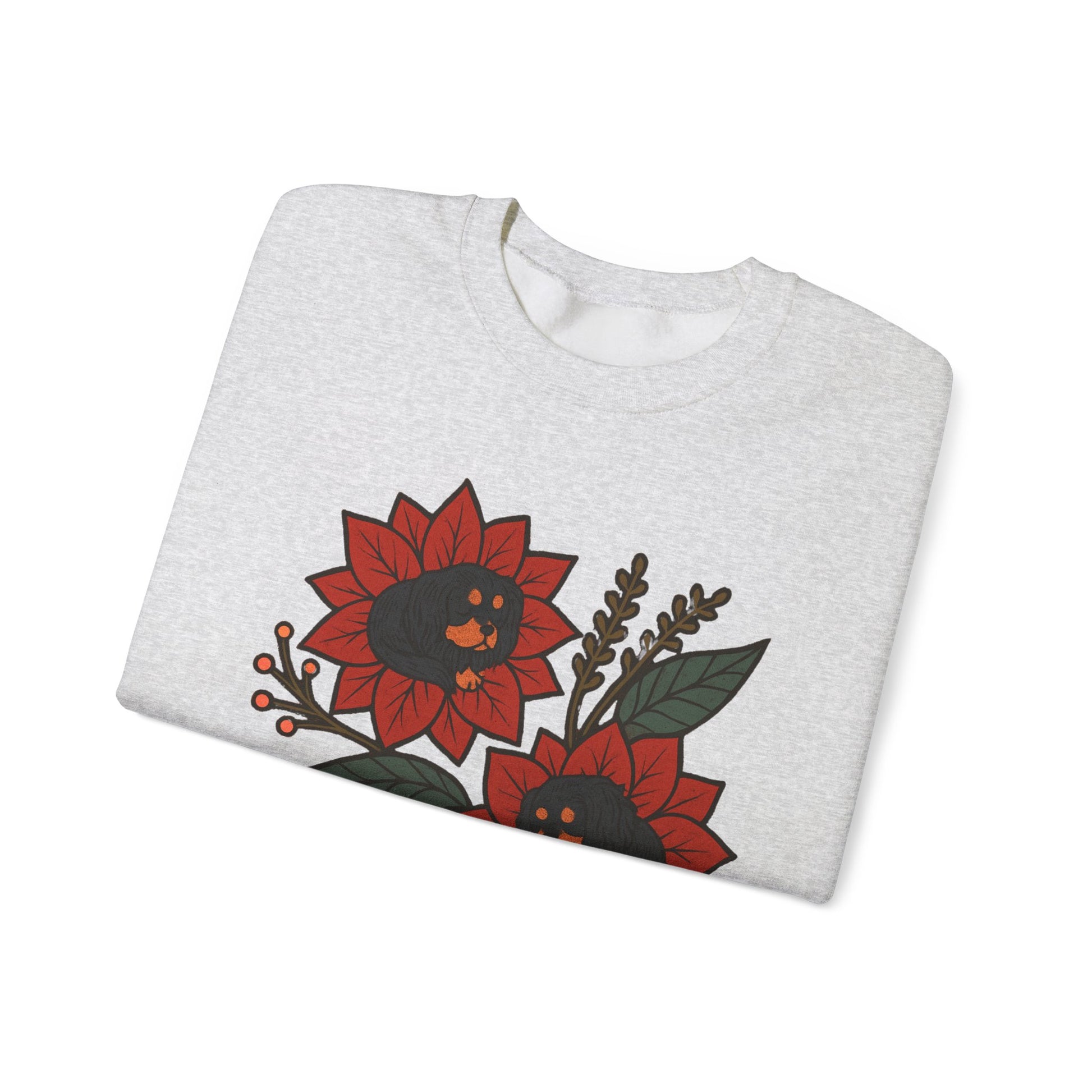 Black Tan Cavalier Christmas Flower Sweatshirt