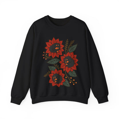 Black Tan Cavalier Christmas Flower Sweatshirt