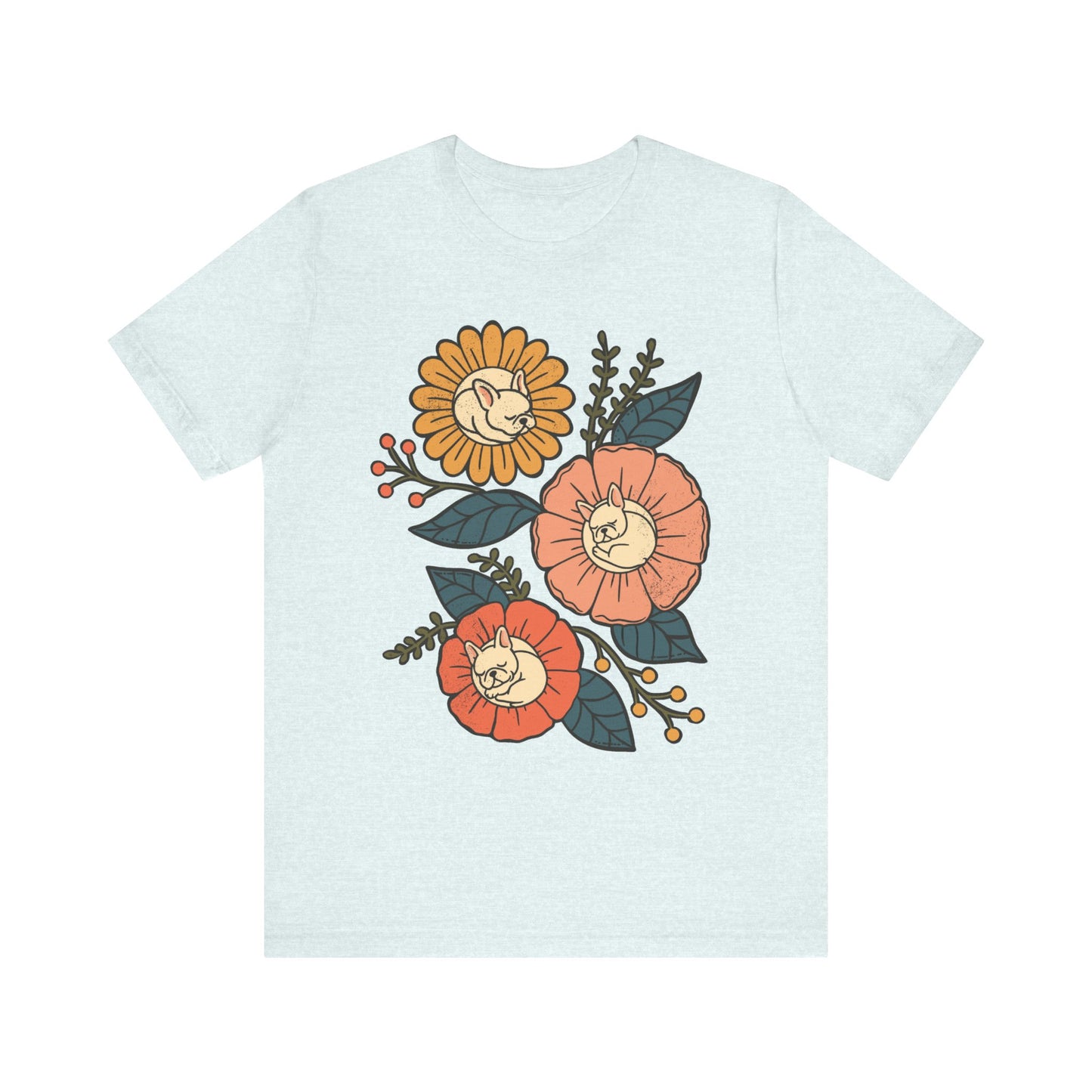 White Frenchie Sleeping Flowers TShirt