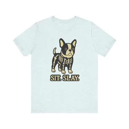 Piebald French Bulldog Stay. Slay. Halloween TShirt