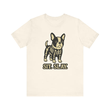 Piebald French Bulldog Stay. Slay. Halloween TShirt