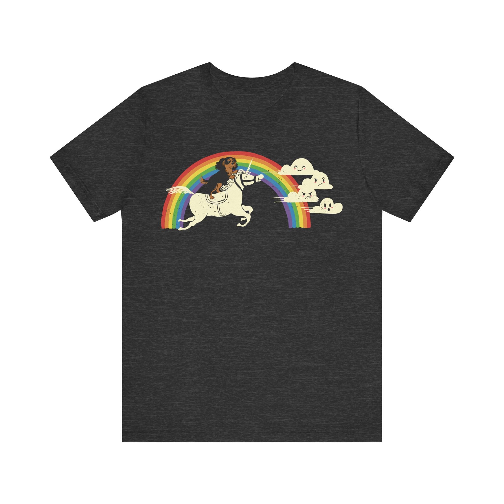 Rainbow Unicorn Black Tan Cavalier Tshirt