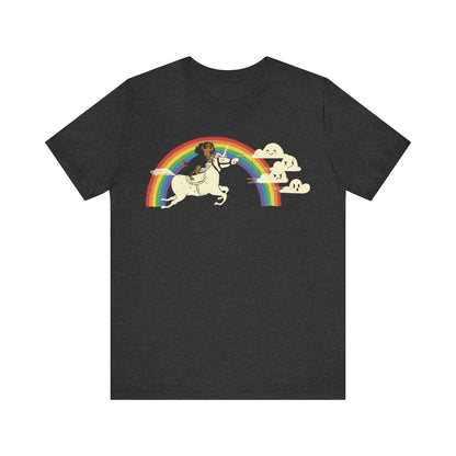 Rainbow Unicorn Black Tan Cavalier Tshirt