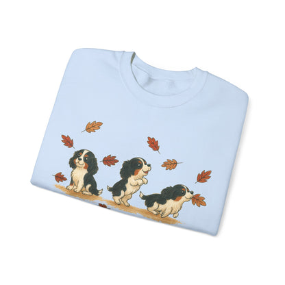 Tricolor Cavalier Chasing Leaves Sweatshirt