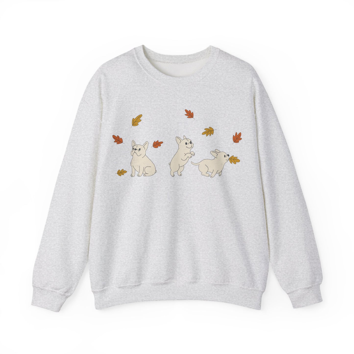 White Frenchie Chasing Leaves Sweatshirt