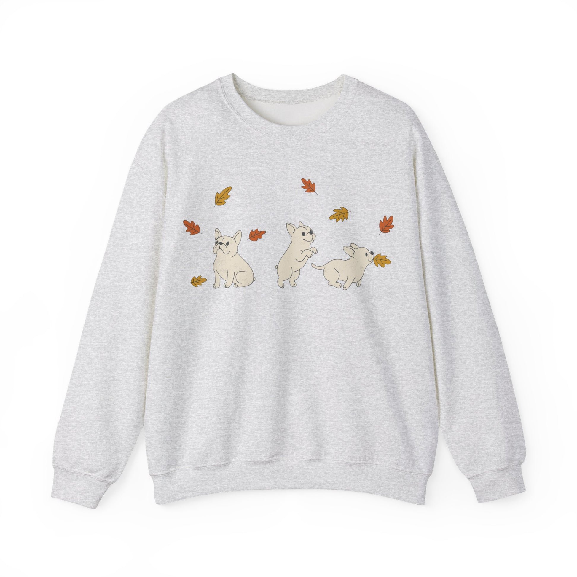 White Frenchie Chasing Leaves Sweatshirt