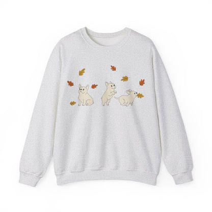White Frenchie Chasing Leaves Sweatshirt