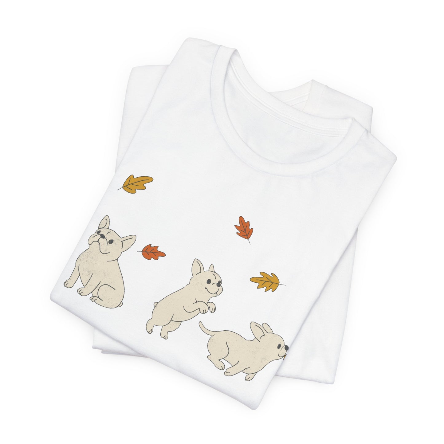 White Frenchie Chasing Leaves TShirt