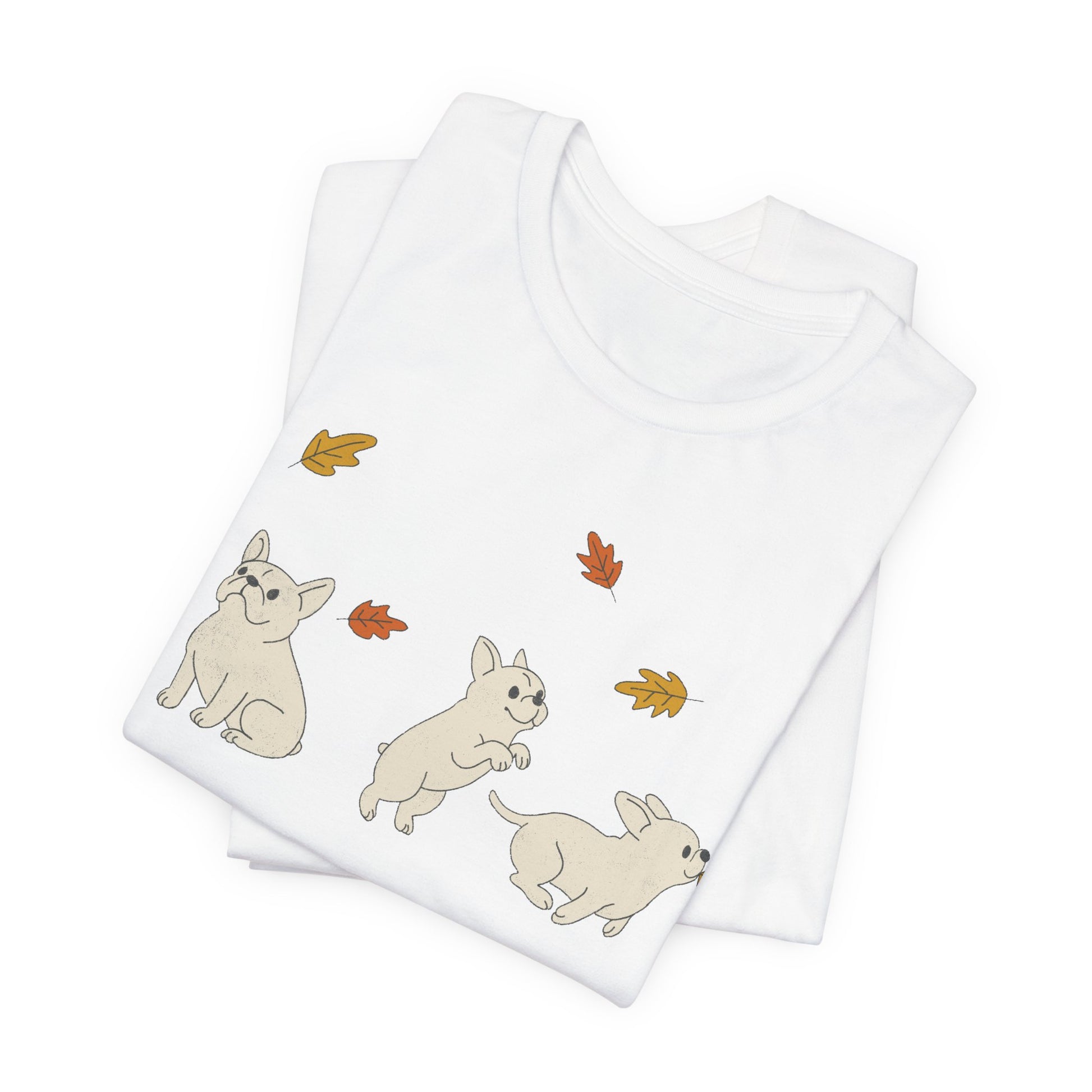 White Frenchie Chasing Leaves TShirt