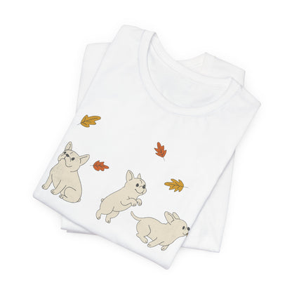 White Frenchie Chasing Leaves TShirt