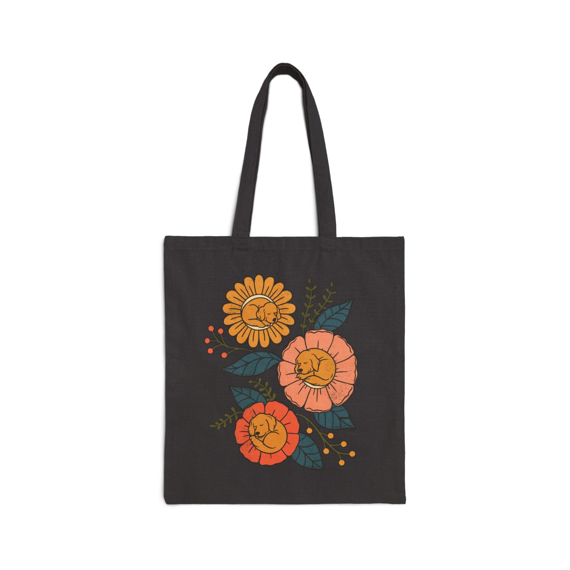 Golden Retriever Sleeping Flowers Tote Bag