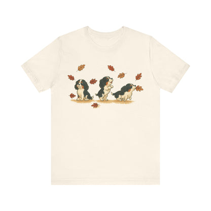 Tricolor Cavalier Chasing Leaves TShirt