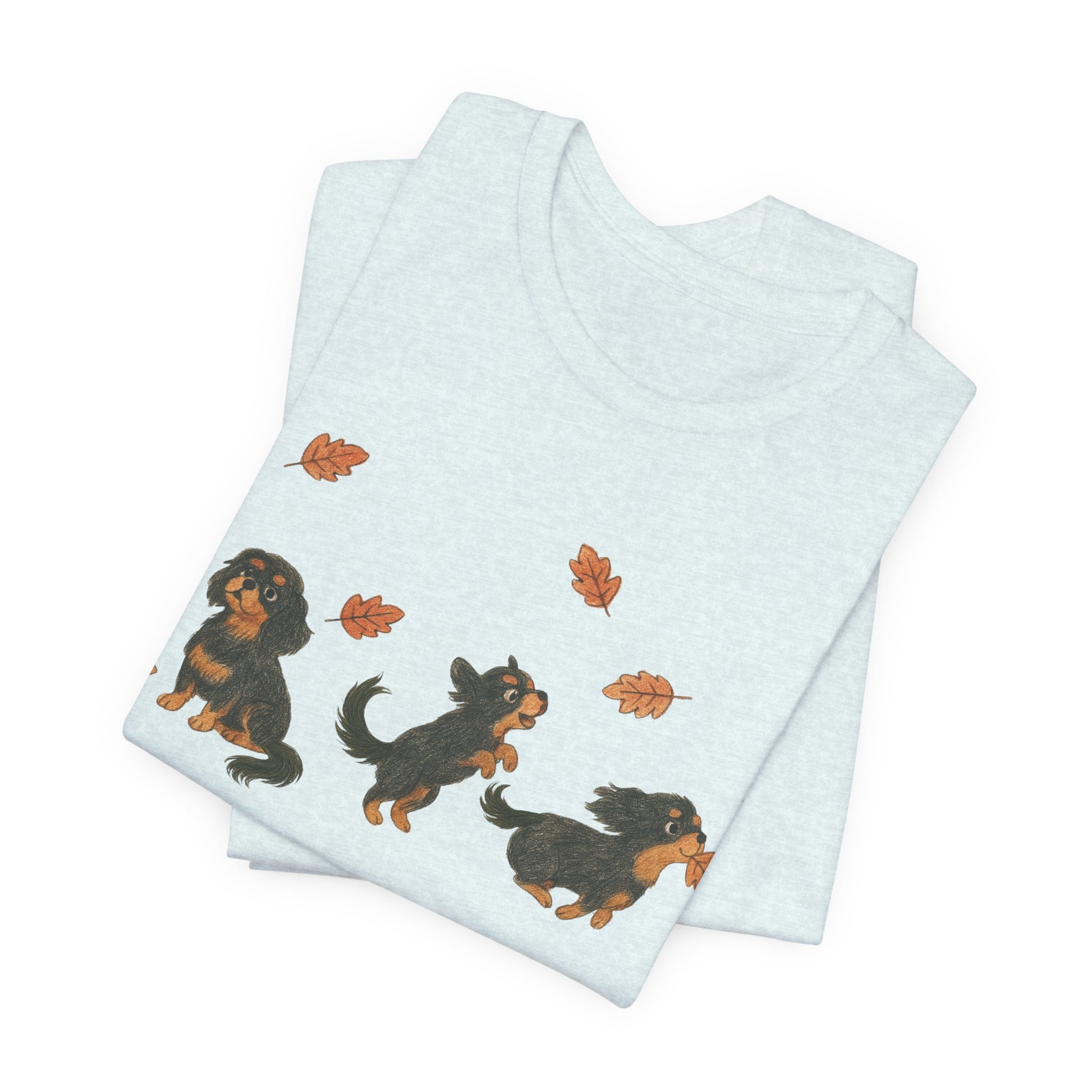 Black Tan Cavalier Chasing Leaves TShirt