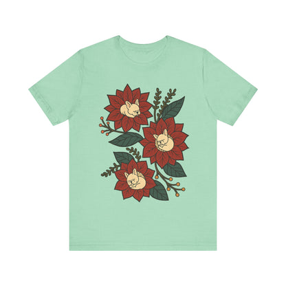 White Frenchie Holiday Flowers Sleeping TShirt