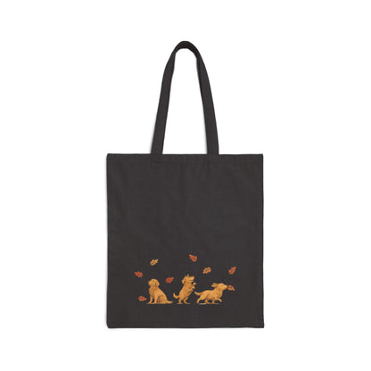 Golden Retriever Chasing Leaves Tote Bag