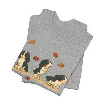 Tricolor Cavalier Chasing Leaves TShirt