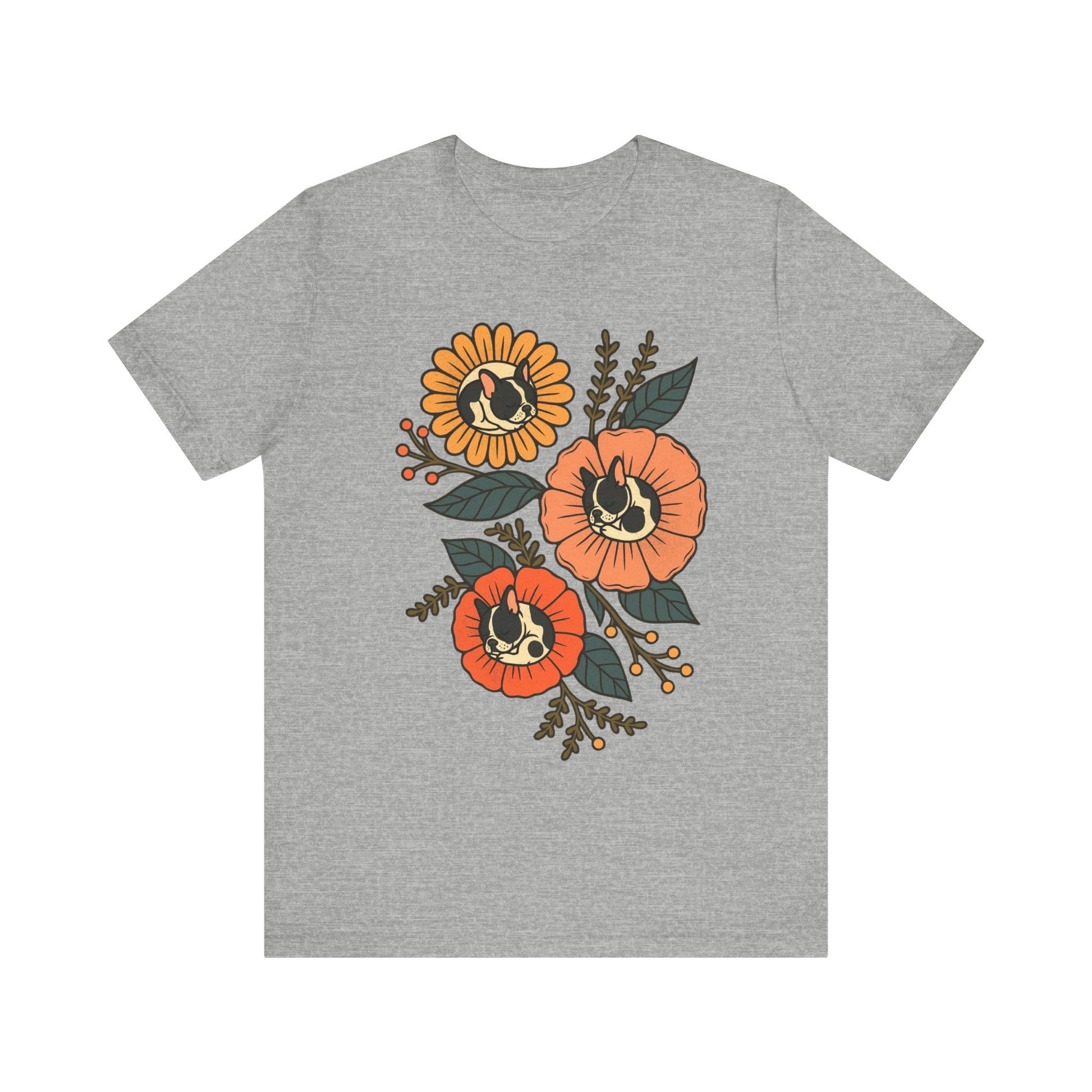 Piebald Frenchie Sleeping Flowers TShirt