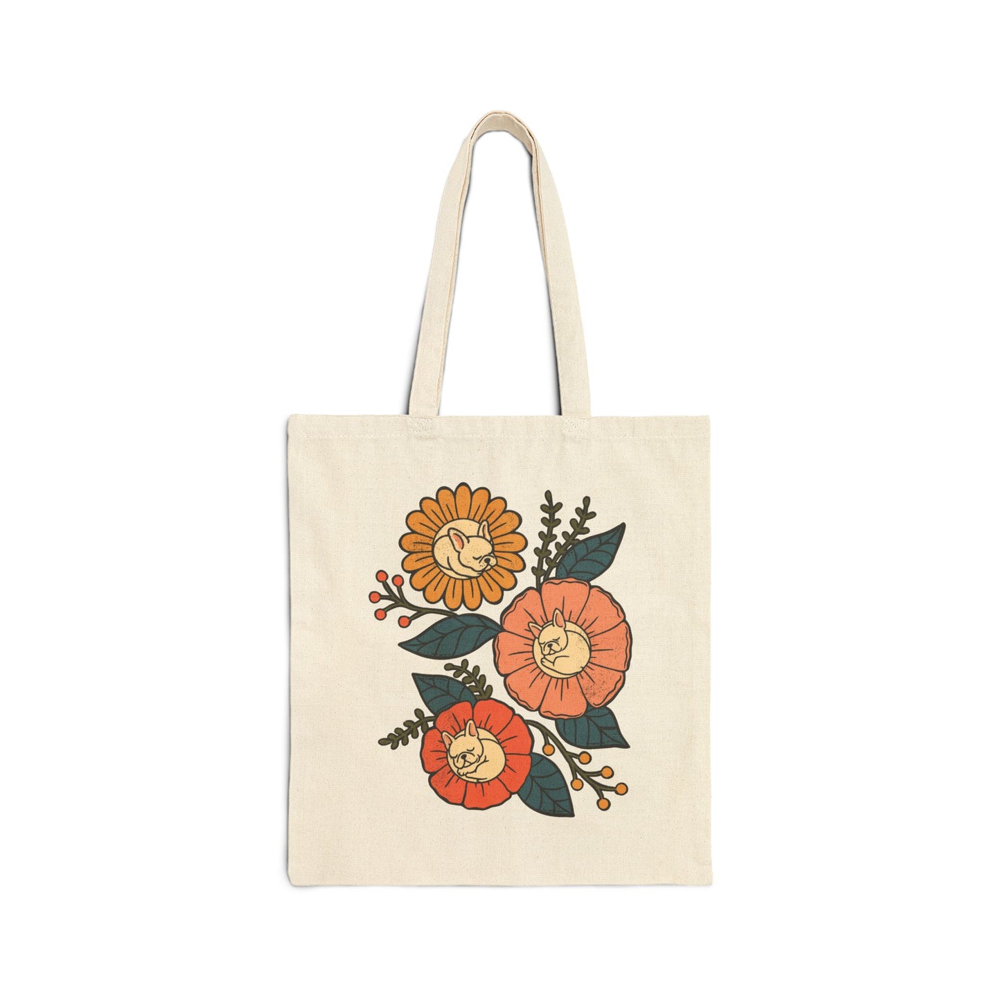 White Frenchie Sleeping Flowers Tote Bag