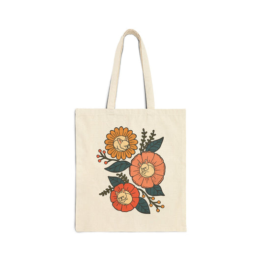 White Frenchie Sleeping Flowers Tote Bag