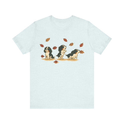 Tricolor Cavalier Chasing Leaves TShirt