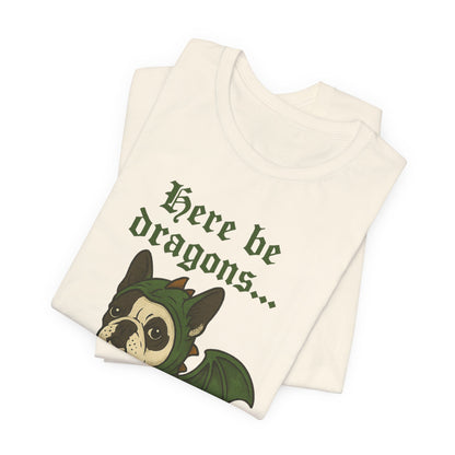 Piebald French Bulldog Here Be Dragons TShirt