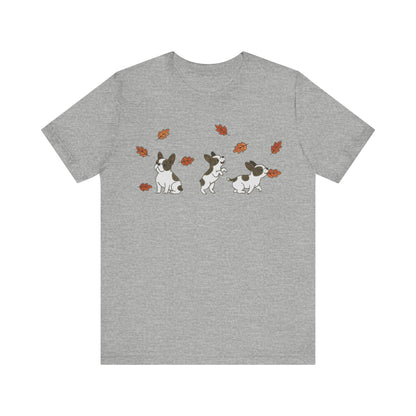 Piebald Frenchie Chasing Leaves TShirt