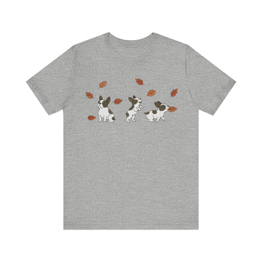 Piebald Frenchie Chasing Leaves TShirt